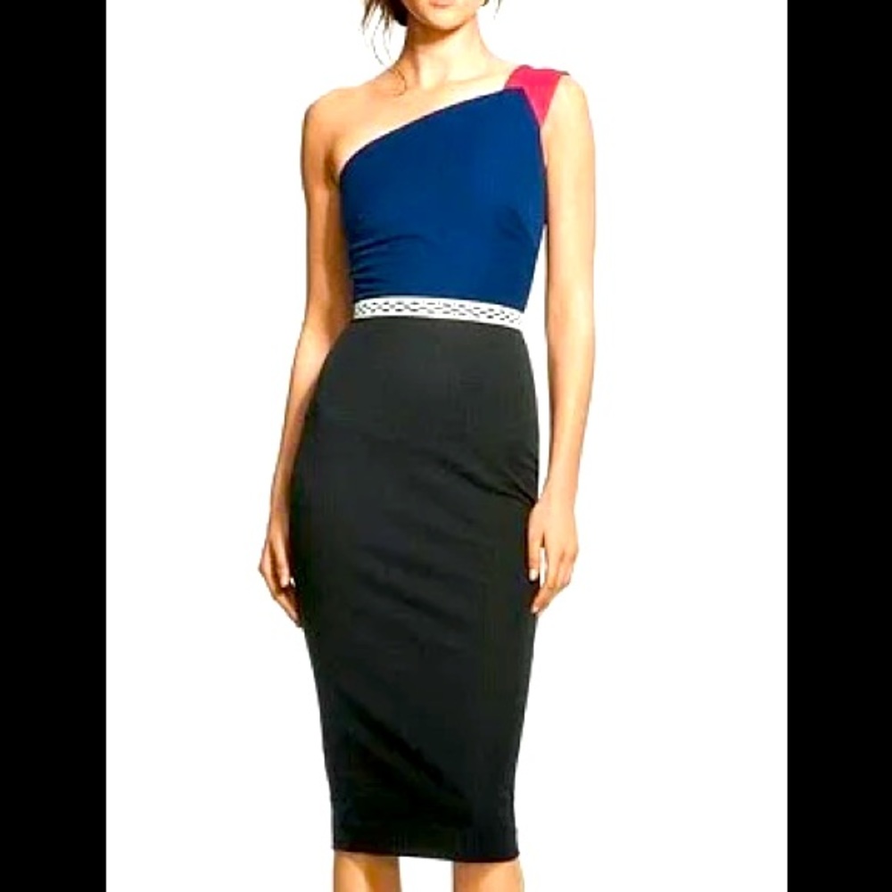 Elegant One Shoulder Blue and Black Dress